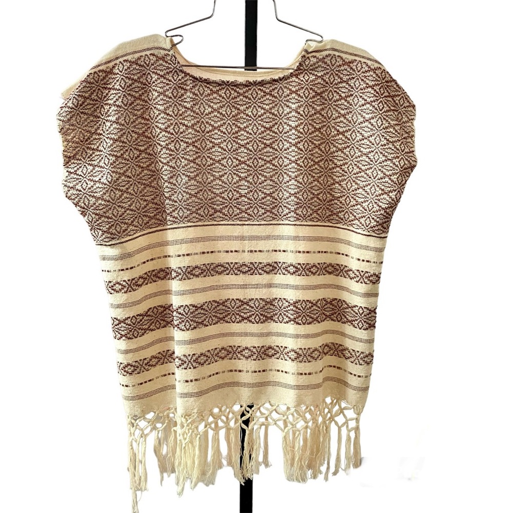 Boho Poncho Top with fringe one-of-a-kind! One size